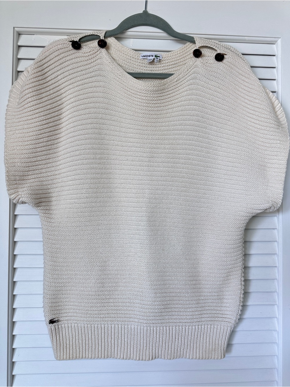 Lacoste Cream Cotton Wool Knit Sweater Size 36 Dolman Short Sleeve
